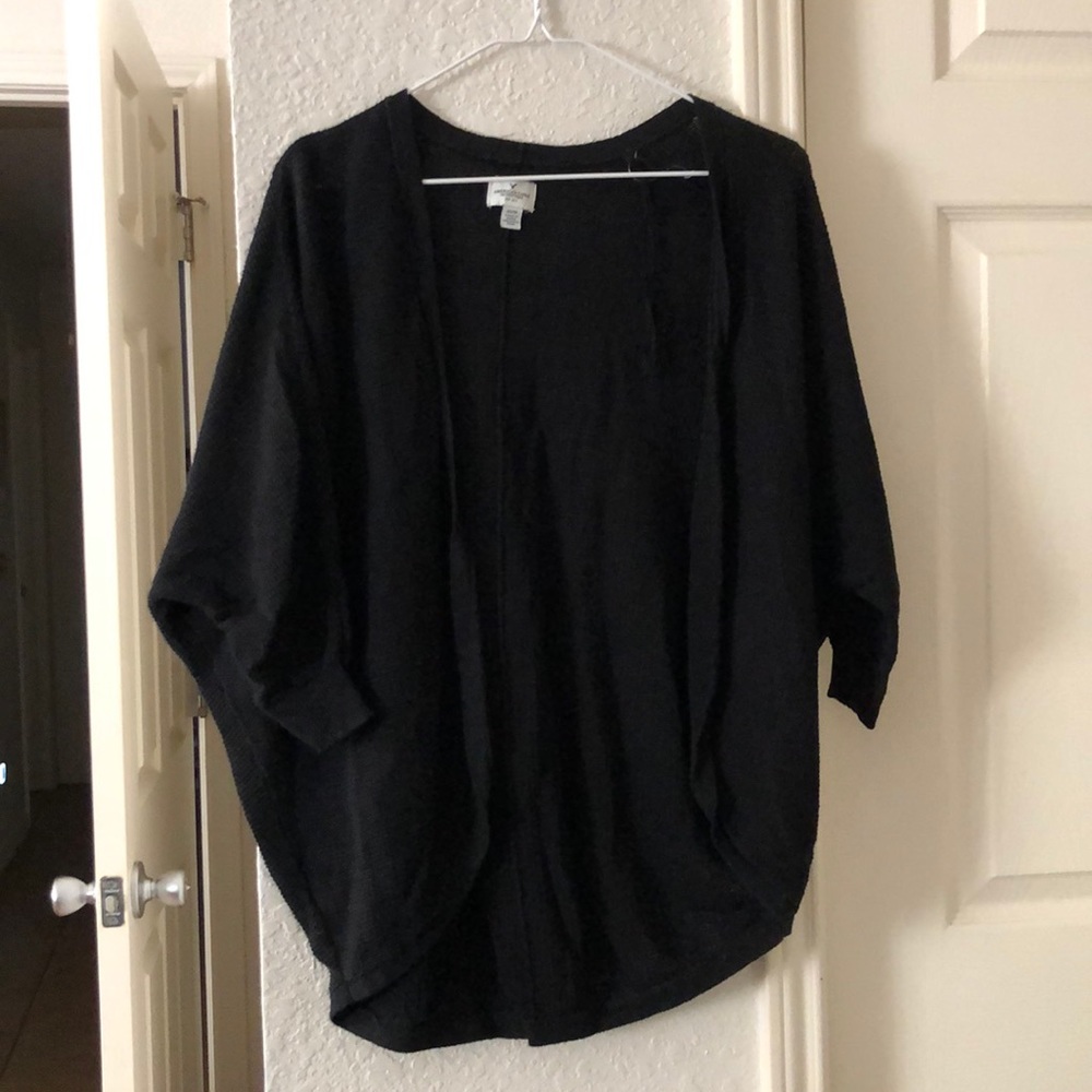 Black waffle knit cardigan